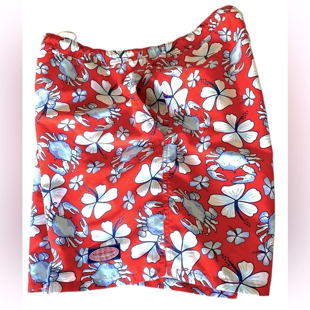 VINYARD VINES MEN’S SWIM SHORTS Floral Red Large Like New Drawstring Waistband